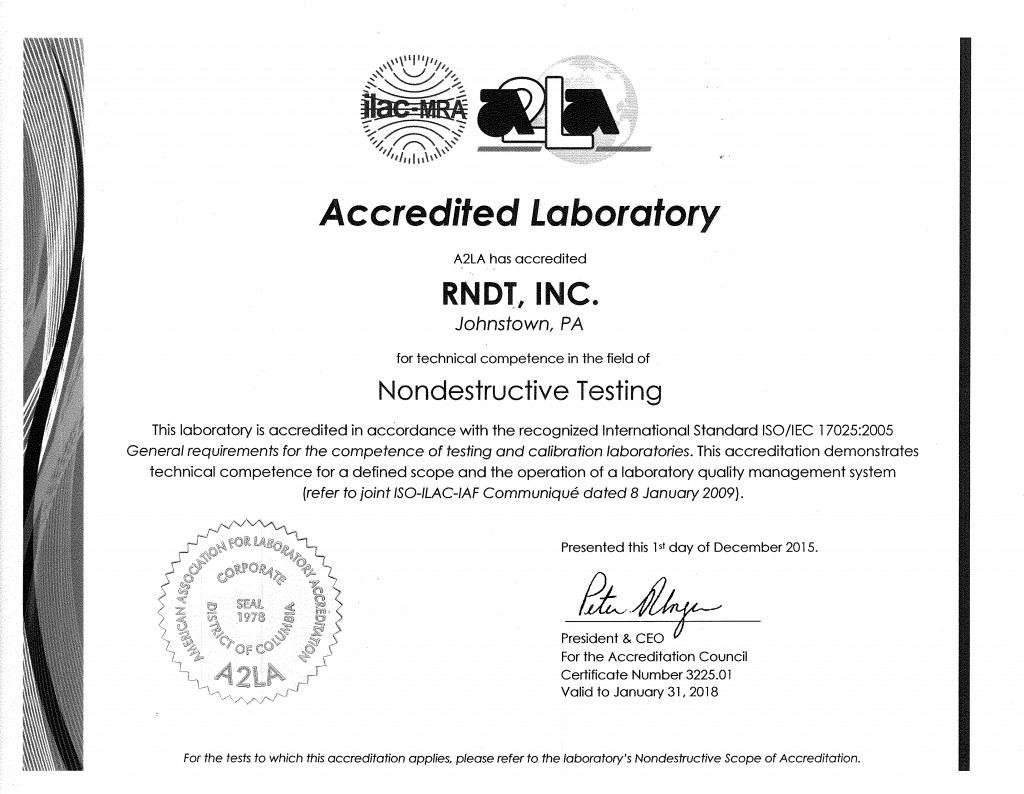 A2LA ISO-17025 Certificate
